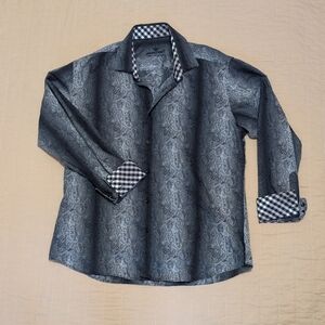 Black And Grey Paisley Bertigo Long Sleeve Button Front Shirt